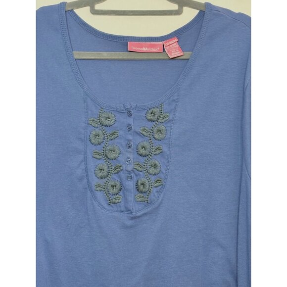 Woman Within Blue Long Sleeve Embroidered Tunic Top 3X Cotton Blend Pullover - Picture 3 of 6